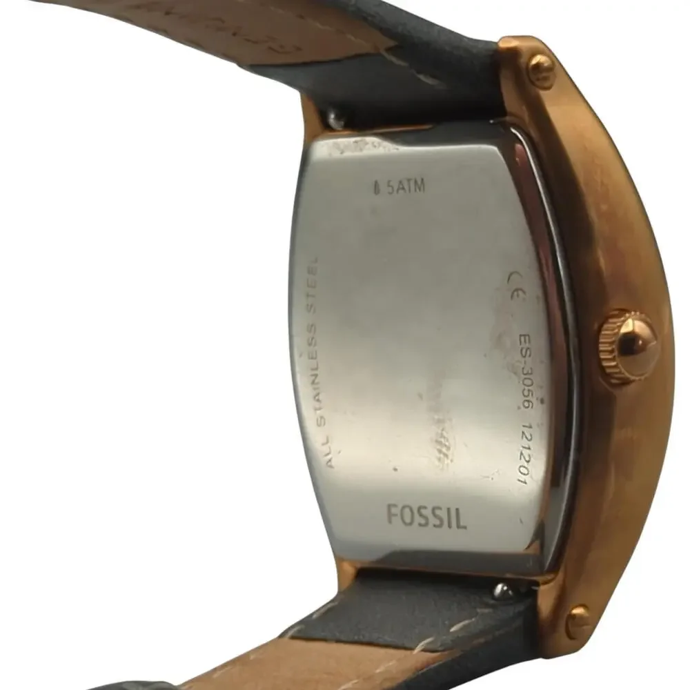 Fossil Women's Watch 28MM Gold Case Gray Dial Ash Gray Leather Strap‎ ES3056